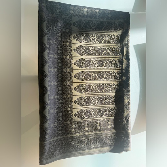 Sophisticated FabIndia style Sari 100% Silk Saree Forest 🌳 green black thread wk - Picture 8 of 14